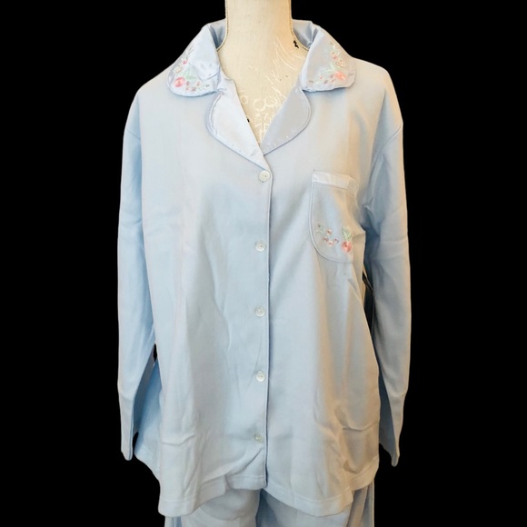 $10 READ NWT J.I.T. Pastel Baby Blue Satin Floral Collar Pants Pajamas Set - Picture 2 of 12